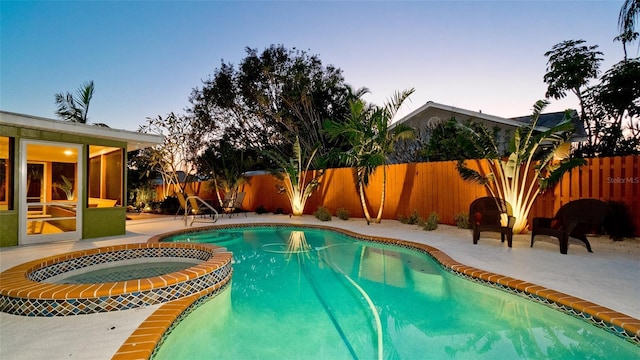 1010 68th St NW, Bradenton, FL 34209 - view of swimming pool featuring a fenced backyard, a patio area, and an in-ground hot tub