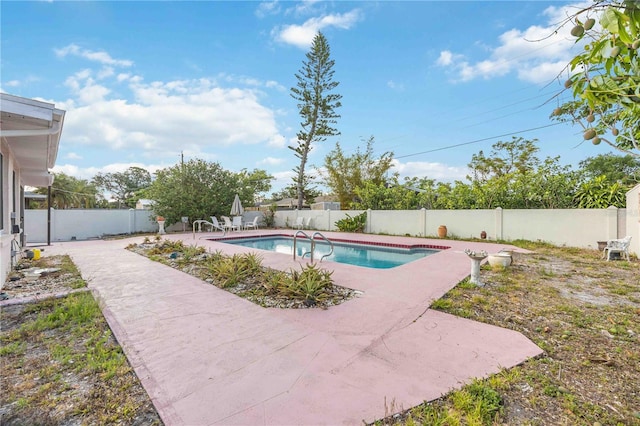 view of pool with a patio, a fenced in pool, and a fenced backyard