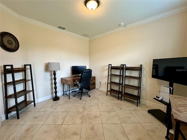 1568 Cordgrass Way, Lakeland, FL 33813 - office space featuring crown molding, light tile patterned floors, and a textured ceiling