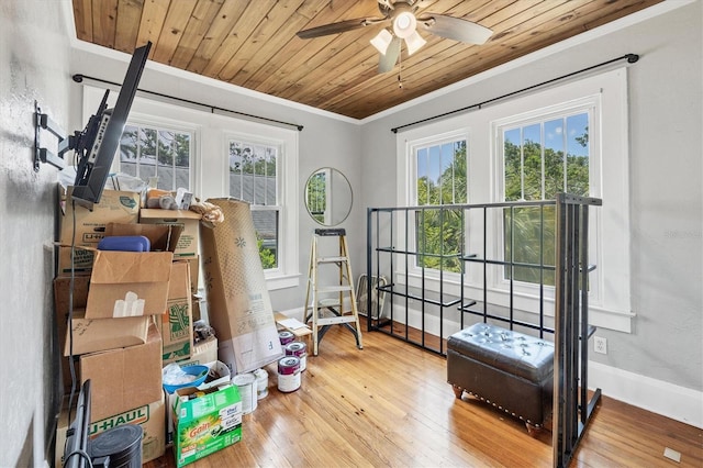 storage room with a ceiling fan