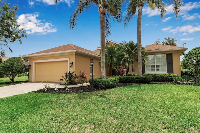 1542 Ormond Ter, Parrish, FL 34219 - ranch-style house featuring stucco siding, driveway, an attached garage, and a front lawn