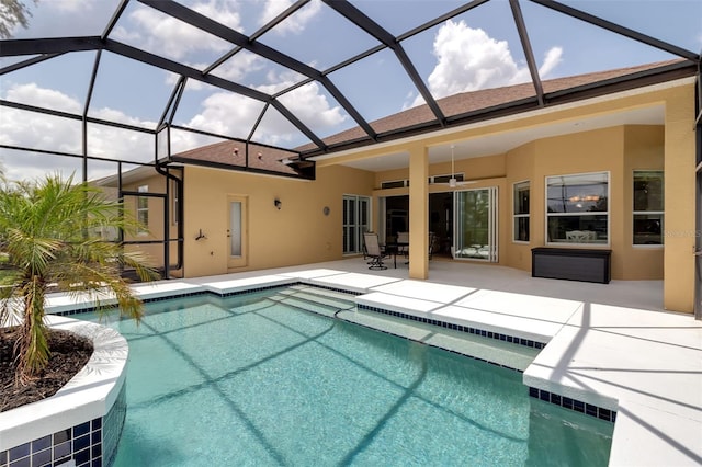1542 Ormond Ter, Parrish, FL 34219 - outdoor pool featuring a patio, a ceiling fan, and glass enclosure