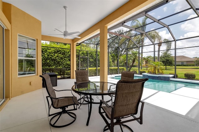 1542 Ormond Ter, Parrish, FL 34219 - view of patio with a ceiling fan, a lanai, and a pool with connected hot tub