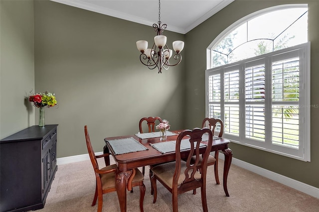 1542 Ormond Ter, Parrish, FL 34219 - dining space featuring light carpet, crown molding, plenty of natural light, and a chandelier