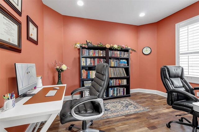 1542 Ormond Ter, Parrish, FL 34219 - office area featuring wood finished floors, recessed lighting, and baseboards
