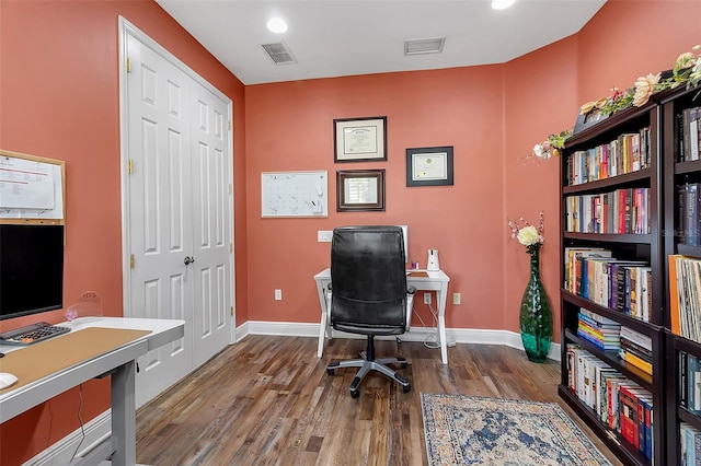 1542 Ormond Ter, Parrish, FL 34219 - office area with wood finished floors, baseboards, and recessed lighting