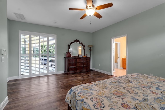 1542 Ormond Ter, Parrish, FL 34219 - bedroom with wood finished floors, baseboards, ceiling fan, and connected bathroom