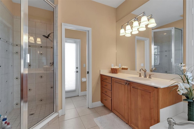 1542 Ormond Ter, Parrish, FL 34219 - full bath featuring a stall shower, tile patterned flooring, vanity, and baseboards