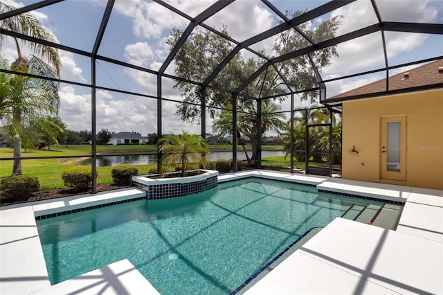 1542 Ormond Ter, Parrish, FL 34219 - swimming pool with a water view, glass enclosure, and a patio area