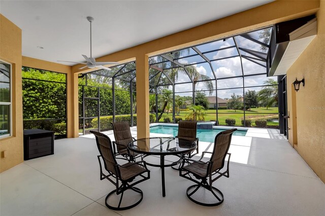 1542 Ormond Ter, Parrish, FL 34219 - view of patio / terrace featuring ceiling fan, an outdoor pool, a lanai, and outdoor dining area