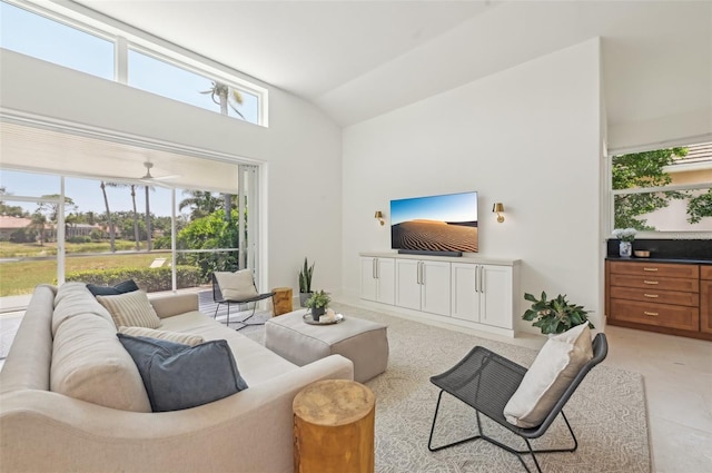 living room featuring vaulted ceiling