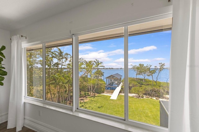 detailed view of a water view and baseboards