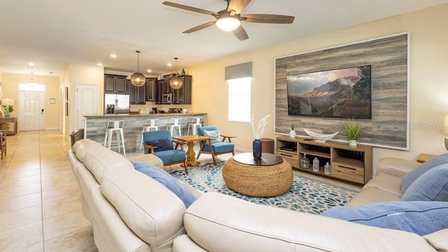 1450 Rolling Fairway Dr, Davenport, FL 33896 - living room with ceiling fan, baseboards, light tile patterned floors, and recessed lighting
