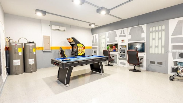 1450 Rolling Fairway Dr, Davenport, FL 33896 - rec room featuring water heater, an AC wall unit, billiards table, and electric panel