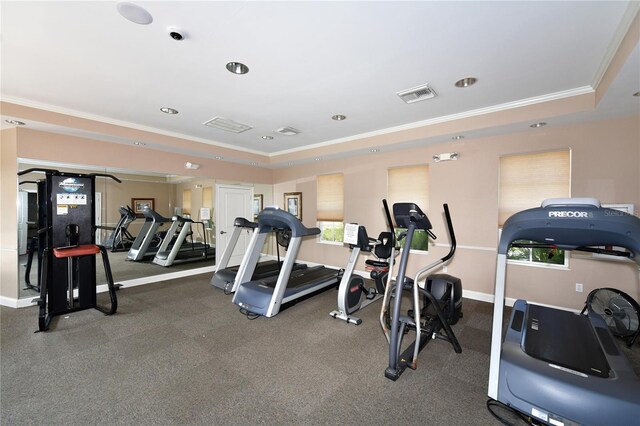 610 Riviera Dunes Way Unit 308, Palmetto, FL 34221 - workout area with crown molding, recessed lighting, and a tray ceiling