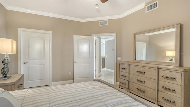 610 Riviera Dunes Way Unit 308, Palmetto, FL 34221 - bedroom featuring crown molding, baseboards, and a ceiling fan