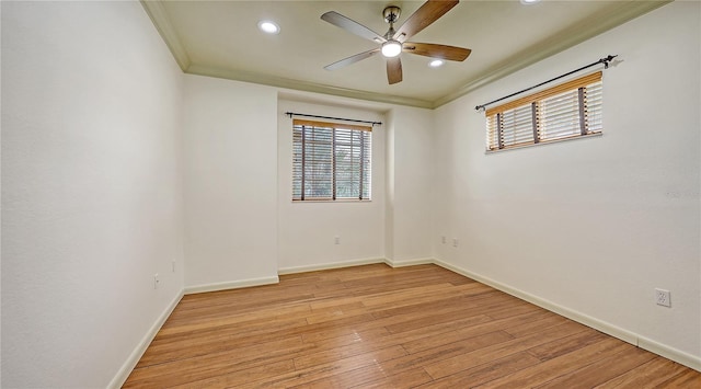 203 28th St W, Palmetto, FL 34221 - spare room featuring ornamental molding, ceiling fan, baseboards, light wood-type flooring, and recessed lighting