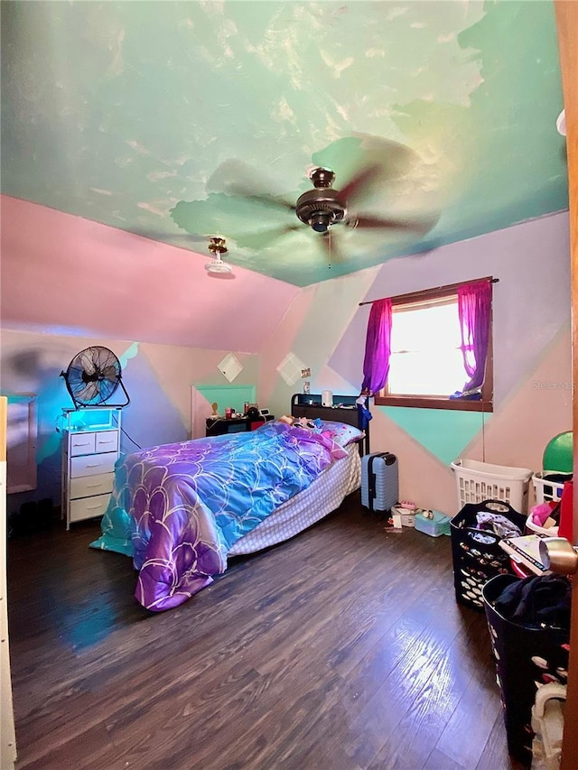 bedroom with wood finished floors and ceiling fan