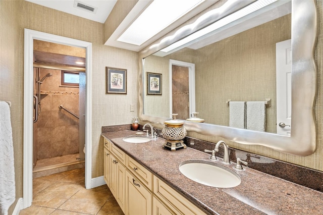 140 Cowpen Ln, Sarasota, FL 34240 - full bathroom featuring a stall shower, tile patterned floors, double vanity, and toilet