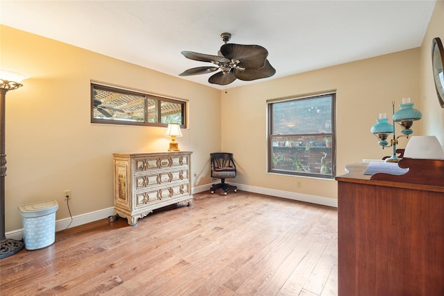 140 Cowpen Ln, Sarasota, FL 34240 - sitting room featuring ceiling fan, baseboards, and light wood finished floors