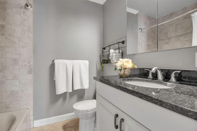 bathroom with tile patterned floors, toilet, vanity, and shower / bathtub combination