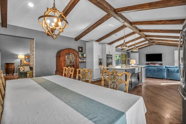 1809 Buccaneer Ter, Sarasota, FL 34231 - dining space with a chandelier, recessed lighting, and dark wood finished floors