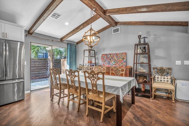 dining room featuring dark wood-style flooring, a chandelier, and recessed lighting