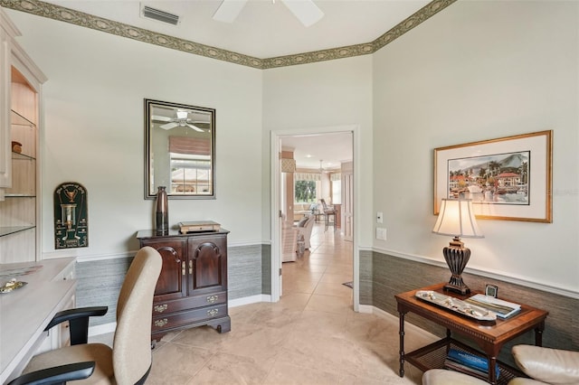431 Fieldstone Dr, Venice, FL 34292 - office space with ceiling fan, a high ceiling, and baseboards