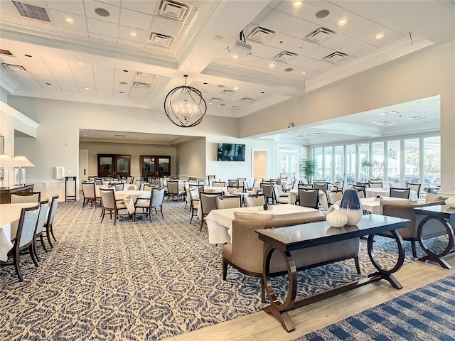 431 Fieldstone Dr, Venice, FL 34292 - common area featuring crown molding, recessed lighting, coffered ceiling, and a towering ceiling