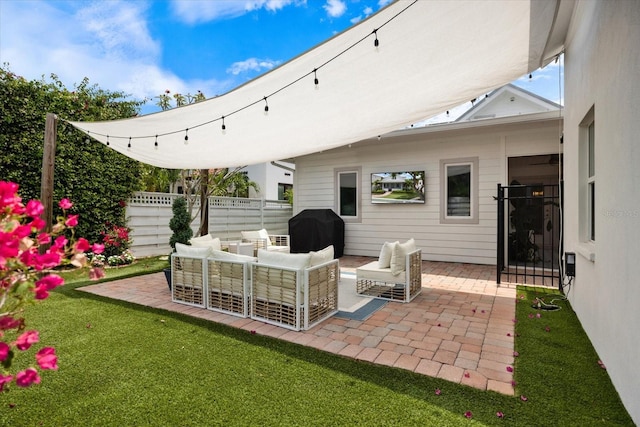 1841 Datura St, Sarasota, FL 34239 - view of patio / terrace featuring an outdoor living space and area for grilling