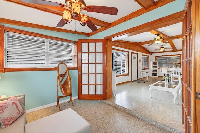 bedroom featuring baseboards and speckle patterned floor