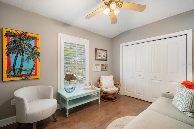 229 S Harbor Dr, Holmes Beach, FL 34217 - living area with wood finished floors and ceiling fan