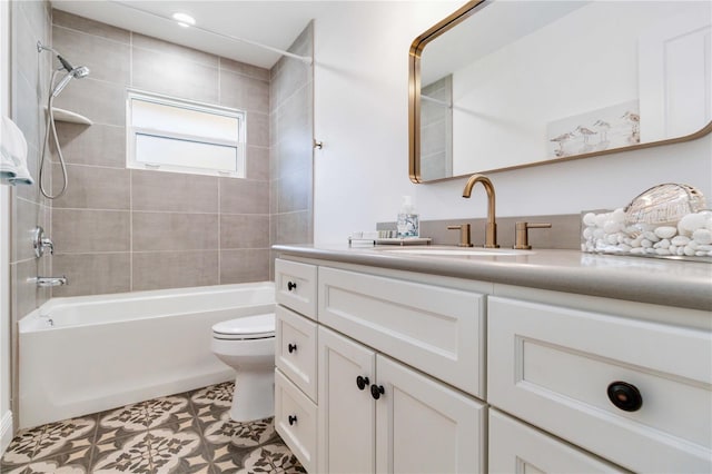 full bathroom with toilet, shower / tub combination, and vanity