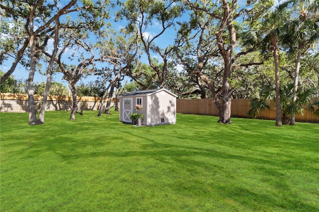 view of yard with a storage shed and an outbuilding