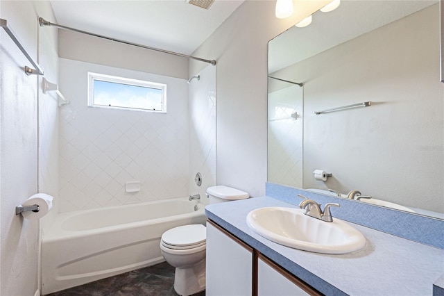 full bath featuring toilet,  shower combination, and vanity