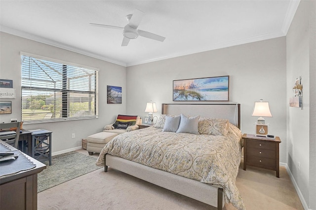 20542 Trattoria Loop, Venice, FL 34293 - bedroom with light carpet, baseboards, ornamental molding, and ceiling fan