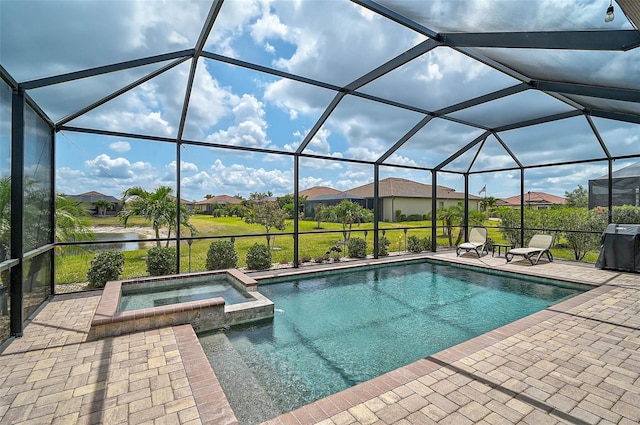 20542 Trattoria Loop, Venice, FL 34293 - view of swimming pool featuring a patio, a residential view, a lanai, and a pool with connected hot tub