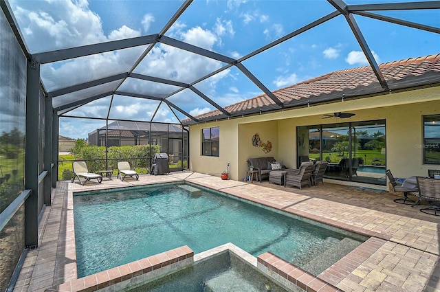 20542 Trattoria Loop, Venice, FL 34293 - view of pool featuring a patio, outdoor lounge area, a pool with connected hot tub, and a lanai