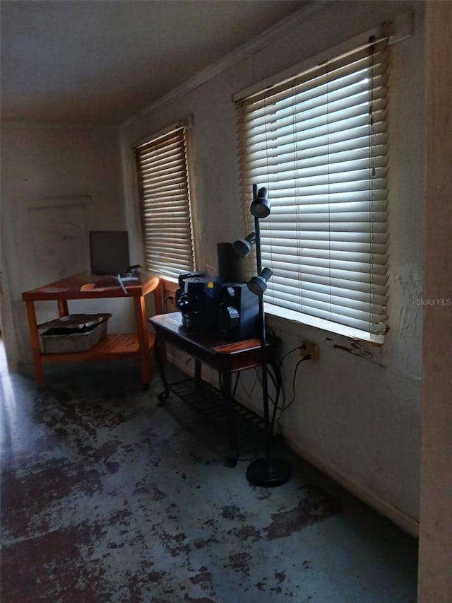 office area featuring ornamental molding and healthy amount of natural light