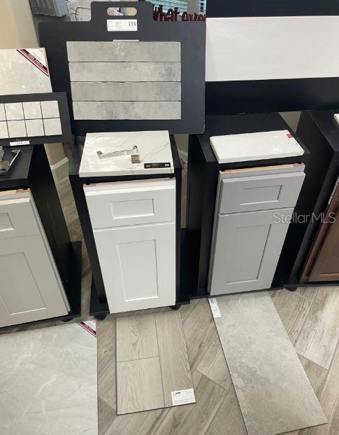 kitchen with white cabinets