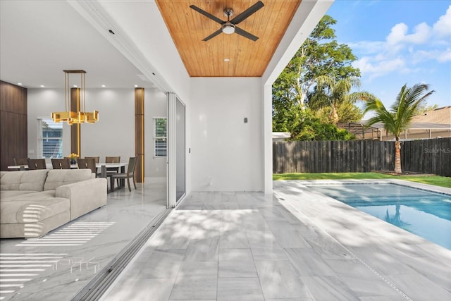 1521 Chestnut Ave, Winter Park, FL 32789 - view of swimming pool with a ceiling fan, fence, a patio area, and an outdoor living space