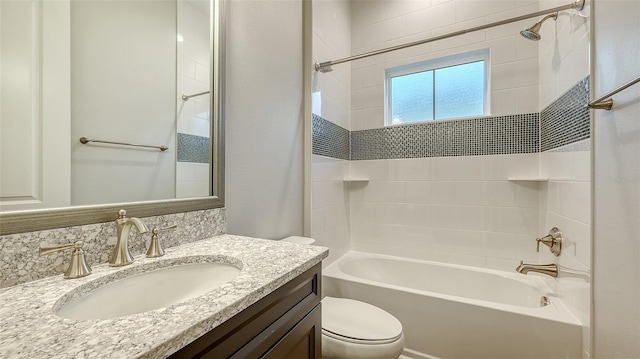 full bath with toilet, shower / bath combination, and vanity