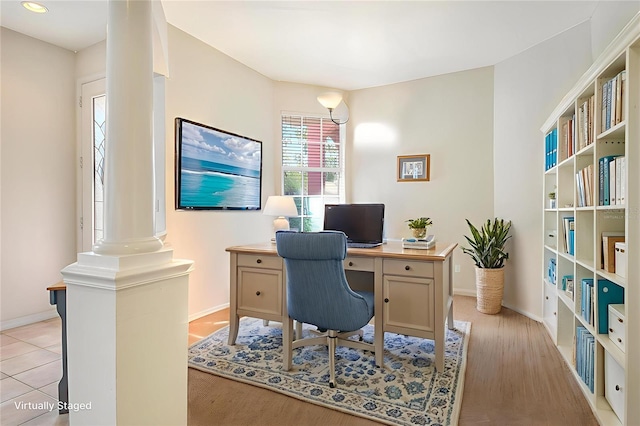 4322 Reflections Pkwy, Sarasota, FL 34233 - home office with ornate columns and recessed lighting