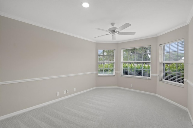 6664 Deering Cir, Sarasota, FL 34240 - empty room featuring baseboards, carpet floors, ceiling fan, ornamental molding, and recessed lighting