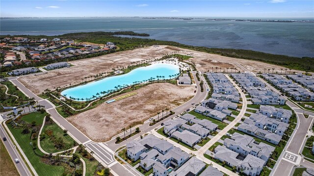 5910 Red Mangrove Ln, Bradenton, FL 34210 - aerial perspective of suburban area featuring a pool area and a large body of water