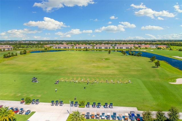 aerial view of a large body of water and a golf course