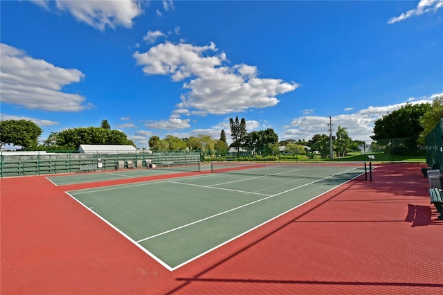 view of tennis court featuring fence and community basketball court
