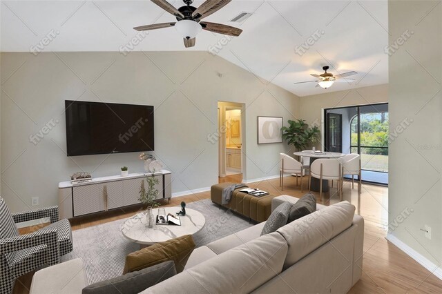 3510 Shawn St, Punta Gorda, FL 33980 - living area with a ceiling fan, baseboards, wood finished floors, and lofted ceiling