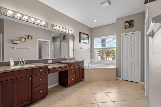 7626 Double Pine Dr, Sarasota, FL 34240 - full bathroom with double vanity, a garden tub, and tile patterned floors