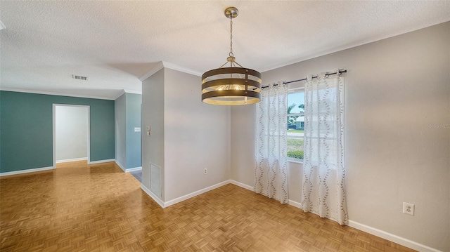 5706 10th Avenue Dr W, Bradenton, FL 34209 - spare room featuring baseboards, a textured ceiling, a chandelier, and ornamental molding